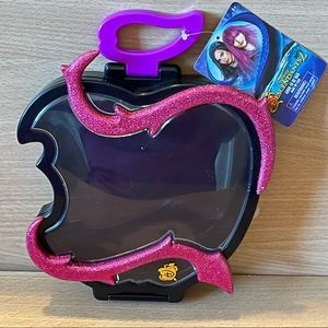 Disney Descendants Pink Glitter Apple Shaped Box Carry Case w Handle Clear Front